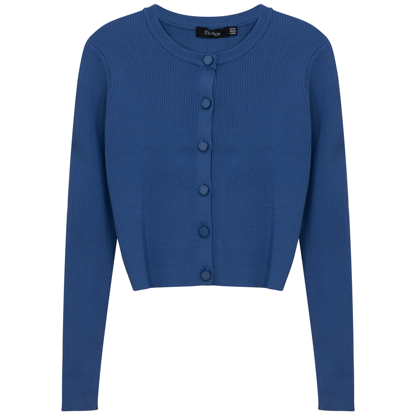 Cropped Fit Ribbed Knit Cardigan Dark Denim