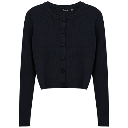 Cropped Fit Ribbed Knit Cardigan Dark Navy