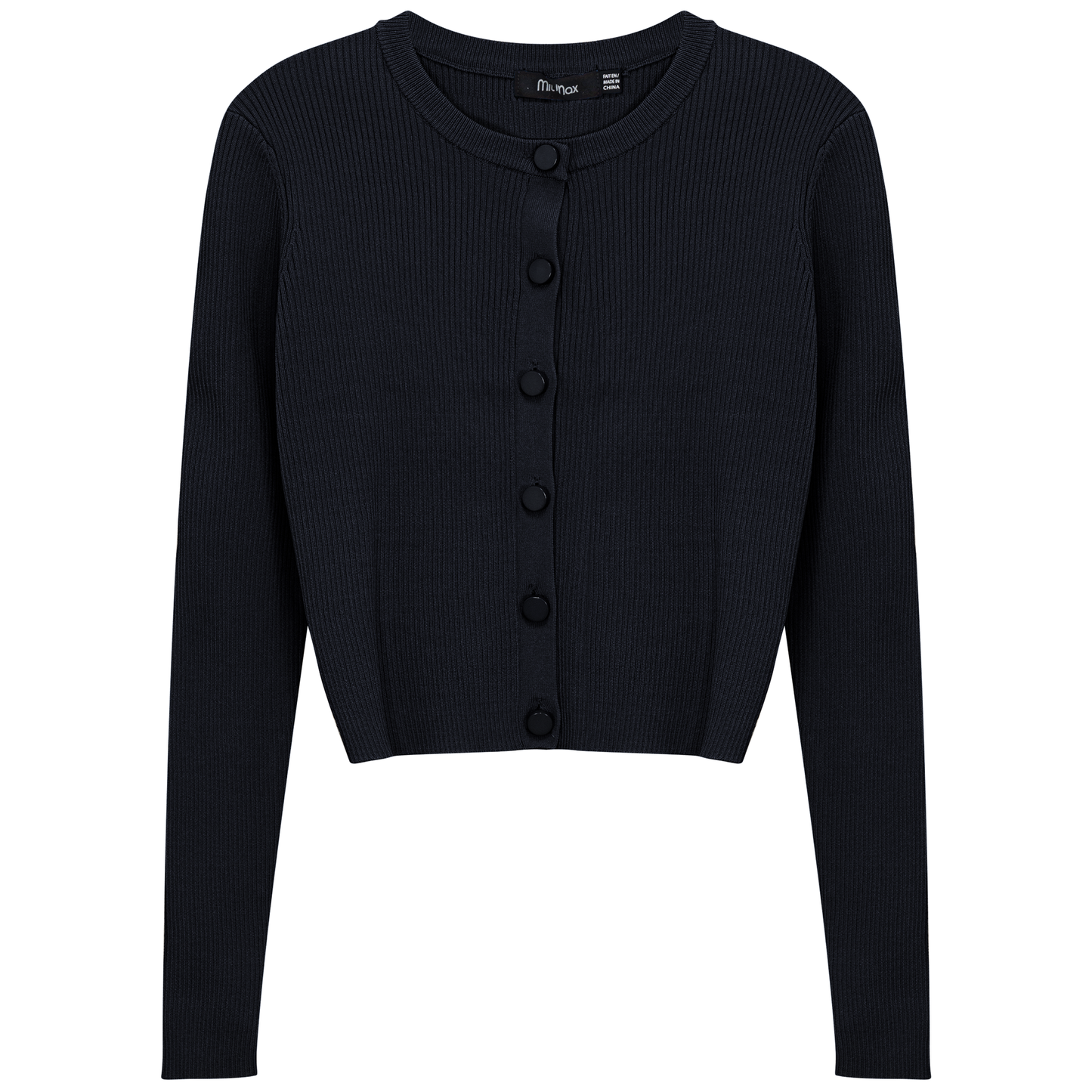 Cropped Fit Ribbed Knit Cardigan Dark Navy