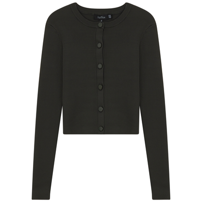 Cropped Fit Ribbed Knit Cardigan Dark Olive