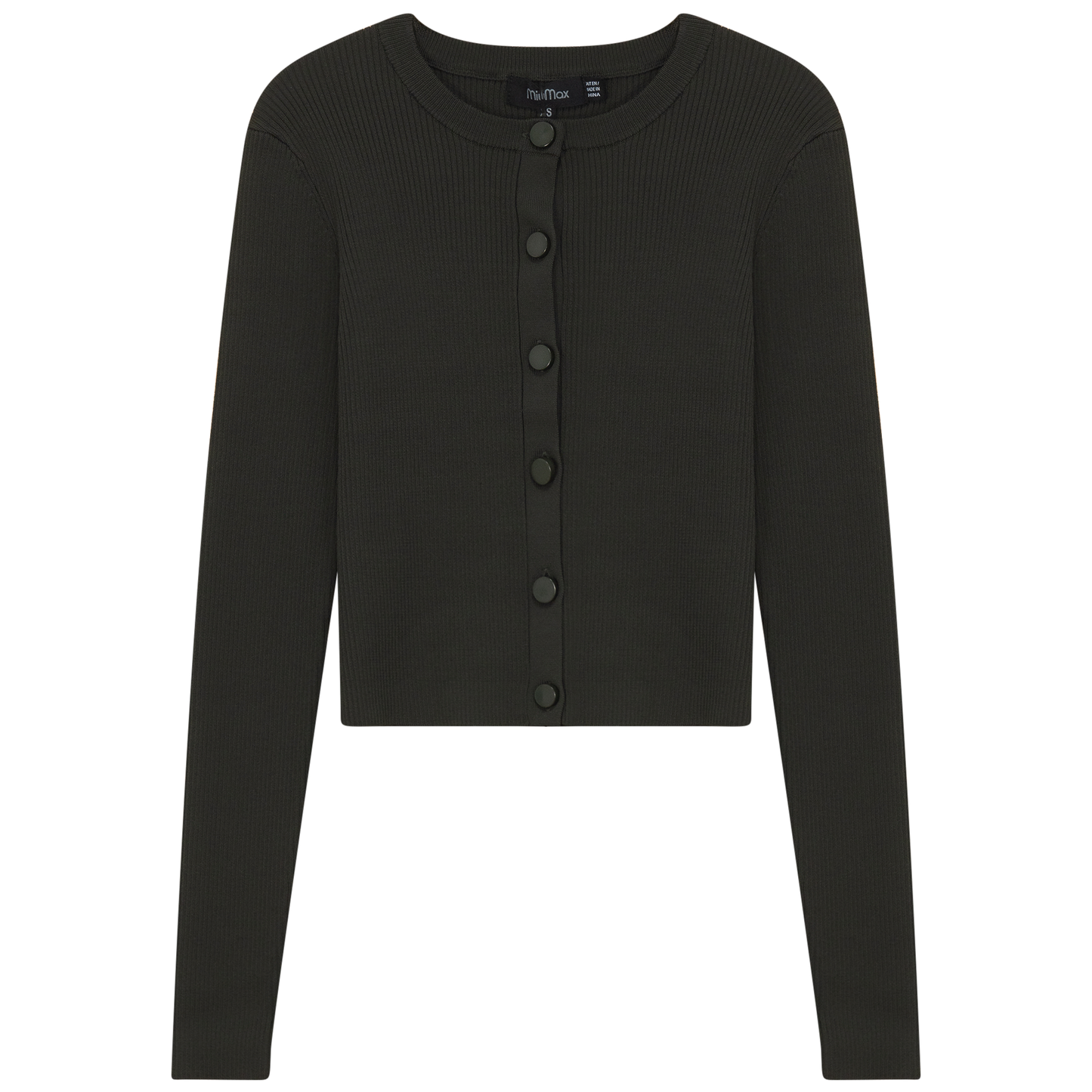 Cropped Fit Ribbed Knit Cardigan Dark Olive