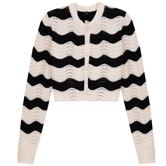 Cropped Wave Sweater Black Cream