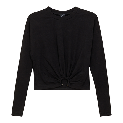 Cropped Gathered Ring Tee Black