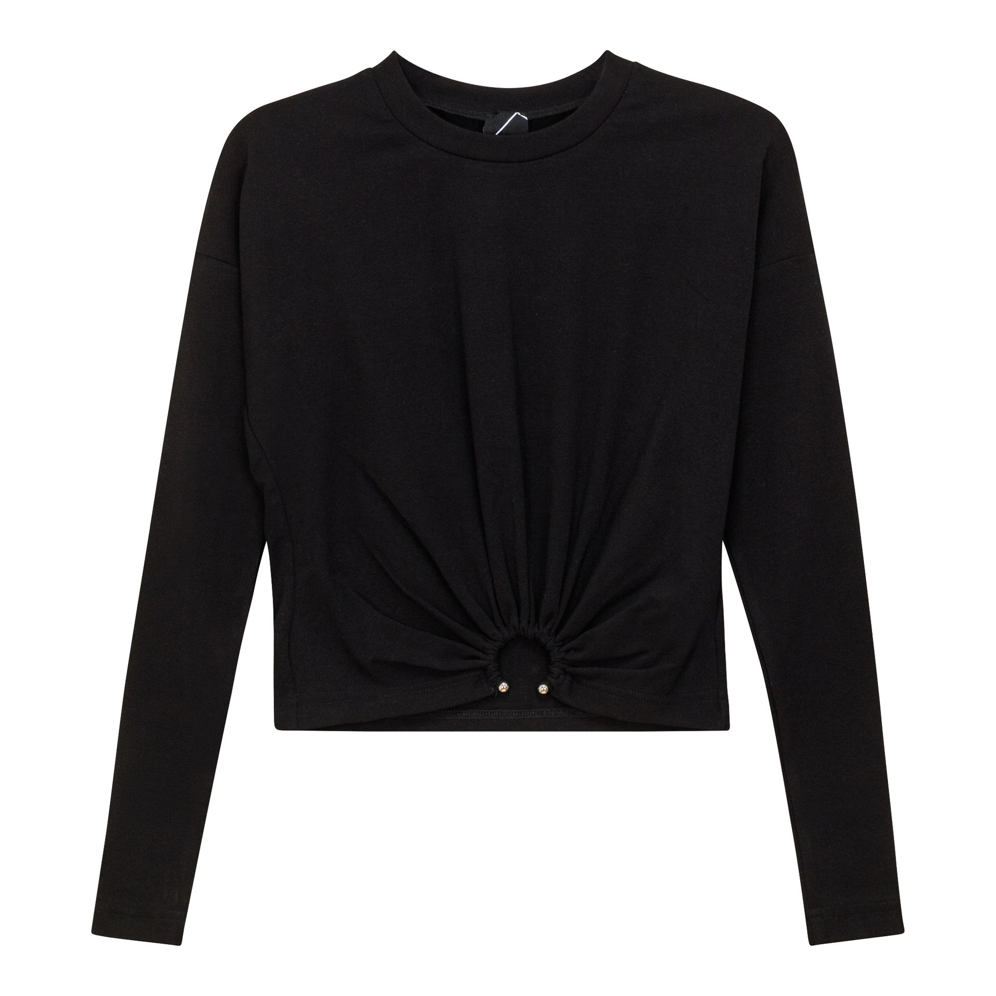 Cropped Gathered Ring Tee Black