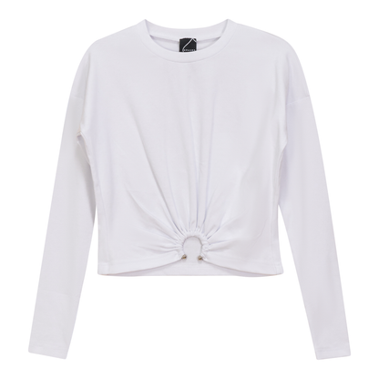 Cropped Gathered Ring Tee White