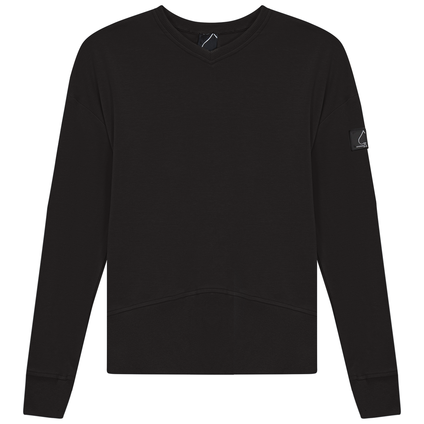 V Neck Sweatshirt Rib Combo Black