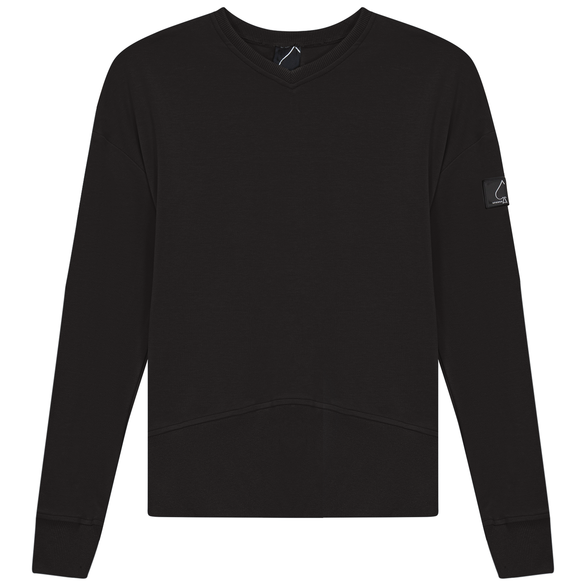 V Neck Sweatshirt Rib Combo Black