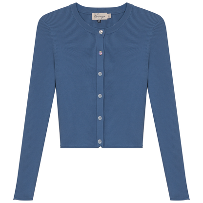 Cropped Knit Cardigan Steel Blue