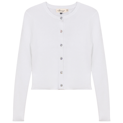 Cropped Knit Cardigan White