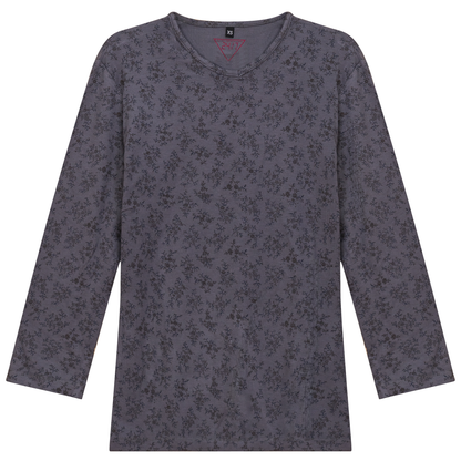 Ribbed V Neck Printed Tee Blue Grey