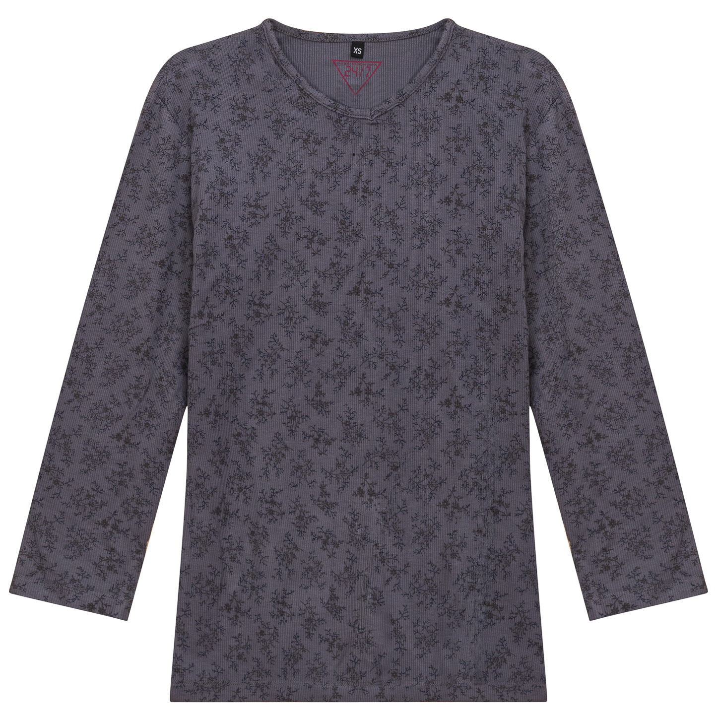 Ribbed V Neck Printed Tee Blue Grey