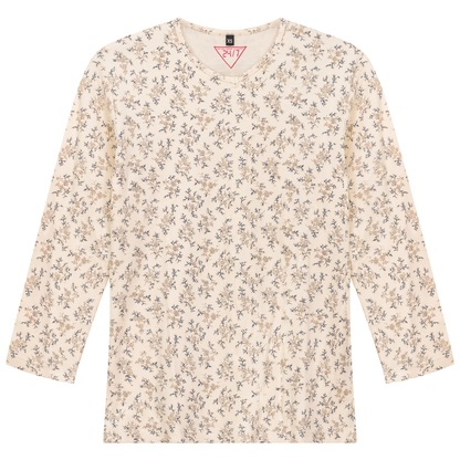 Ribbed V Neck Printed Tee Cream