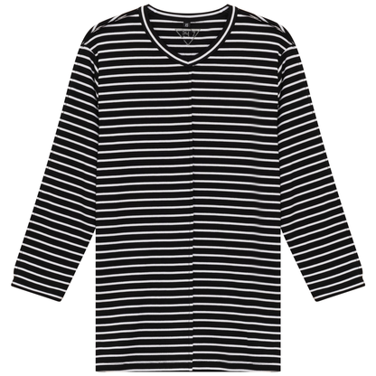 Striped Ribbed V Neck Tee Black