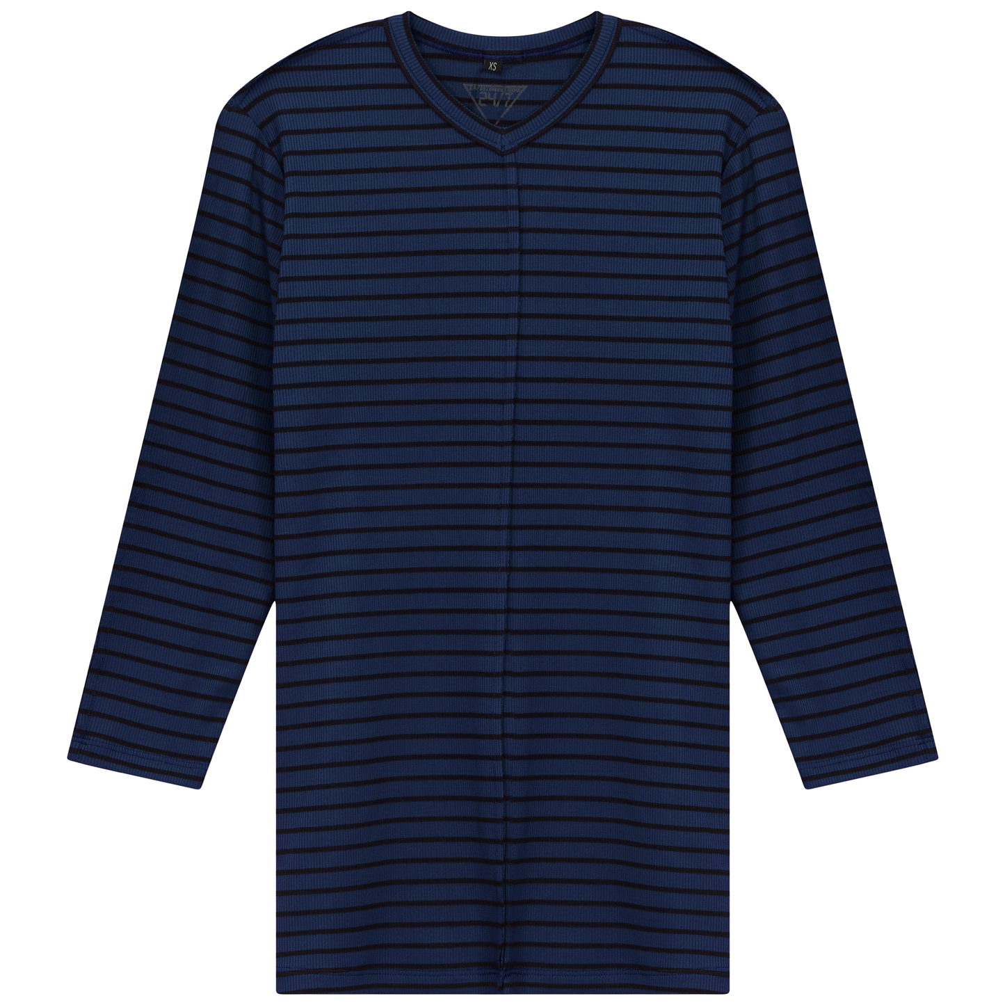 Striped Ribbed V Neck Tee Cobalt