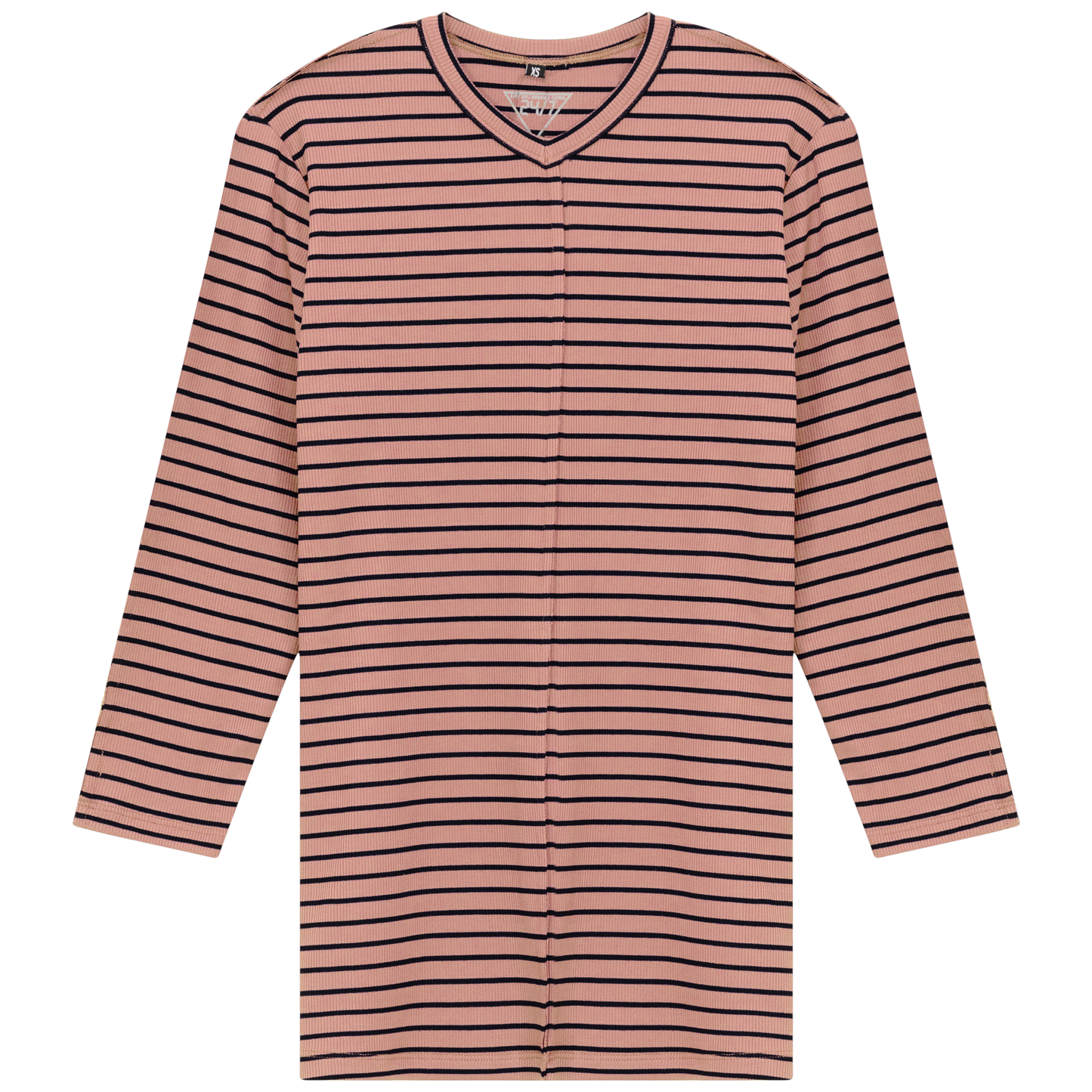 Striped Ribbed V Neck Tee Dusty Pink