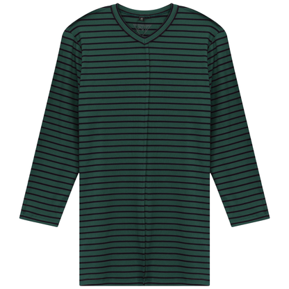Striped Ribbed V Neck Tee Evergreen