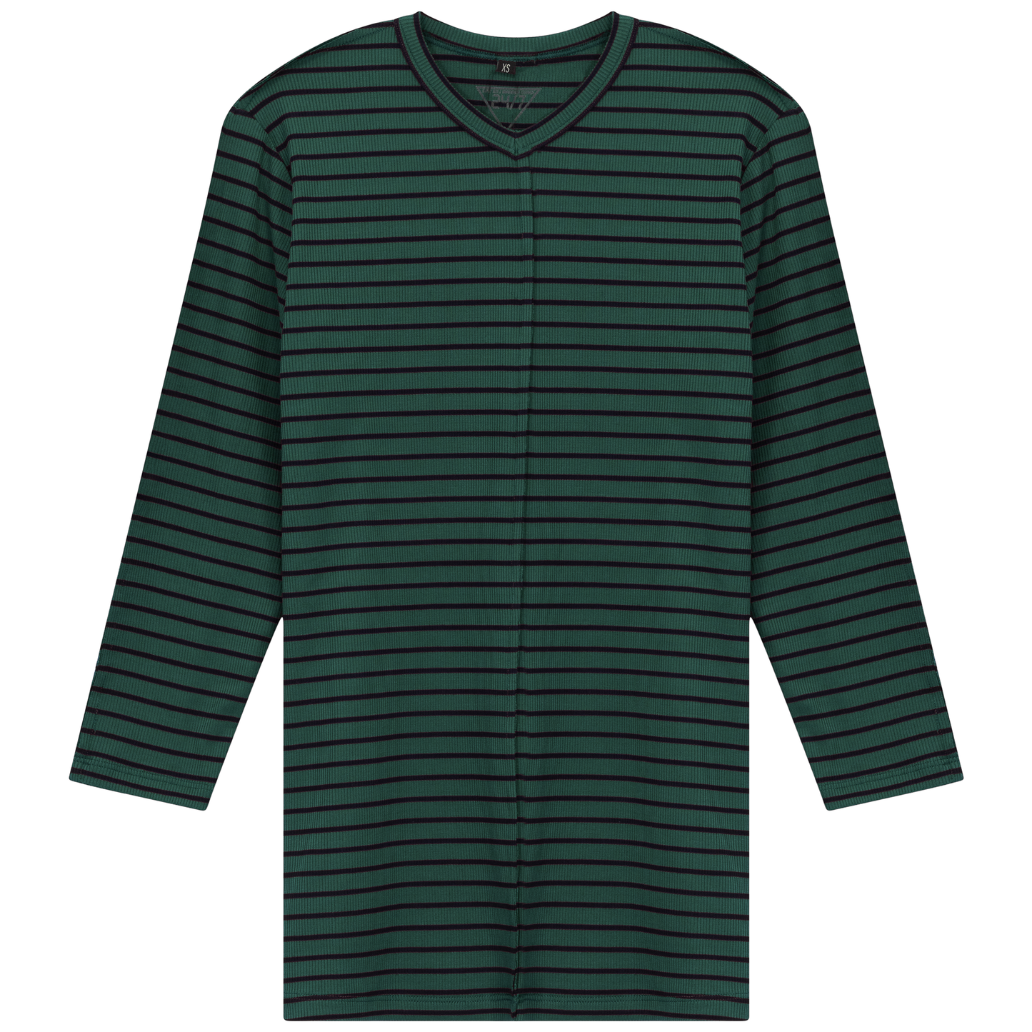 Striped Ribbed V Neck Tee Evergreen