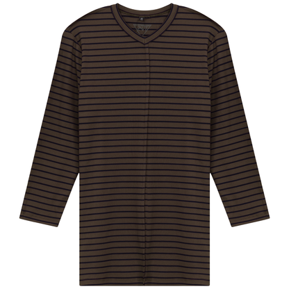 Striped Ribbed V Neck Tee Khaki
