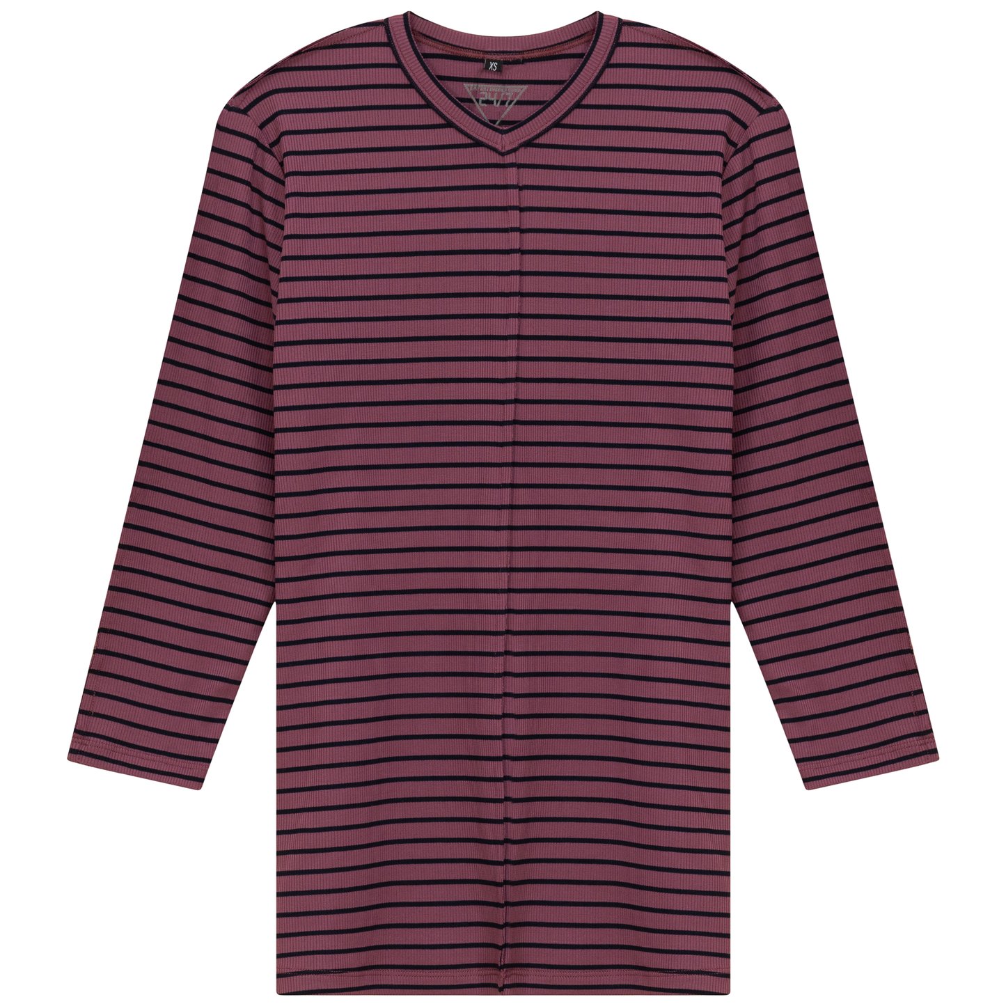 Striped Ribbed V Neck Tee Viola