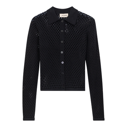 Cropped Crochet Sweater Black