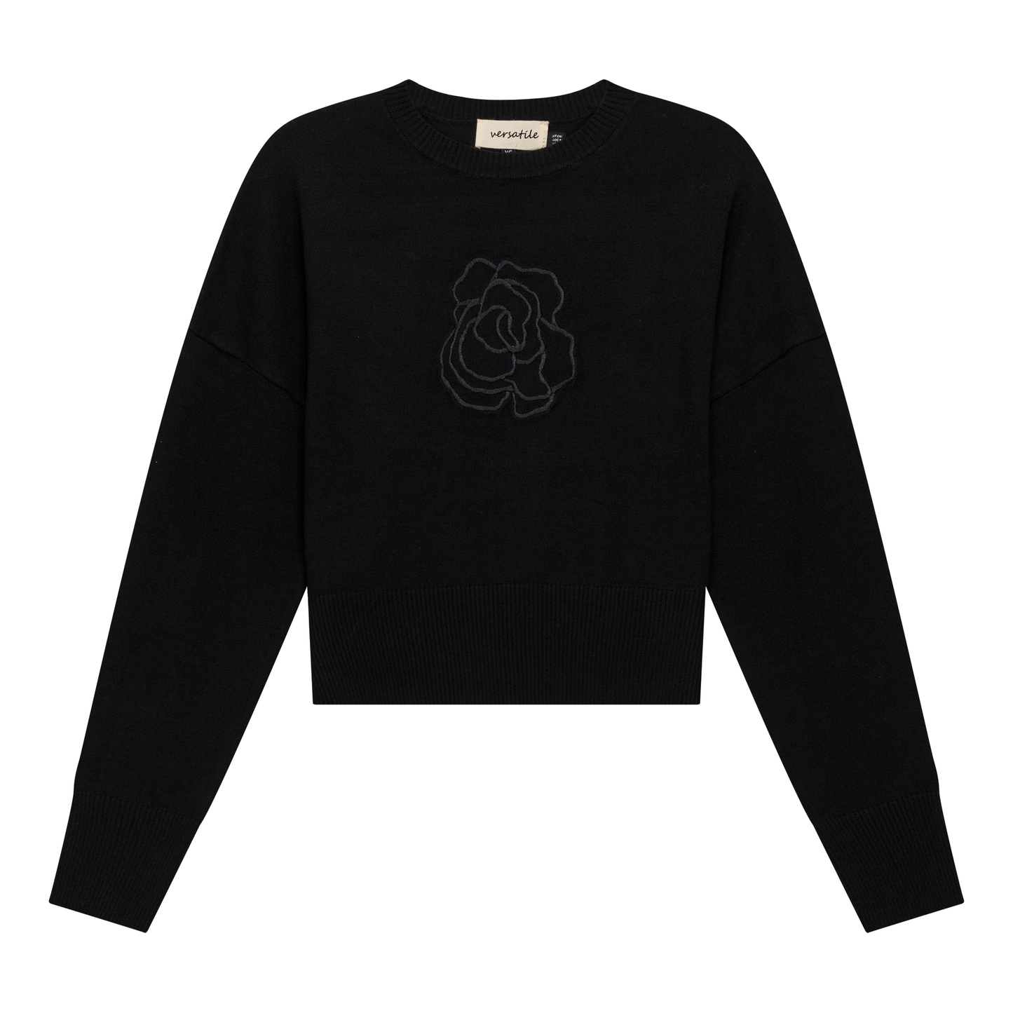 Crew Emboridered Sweater Black