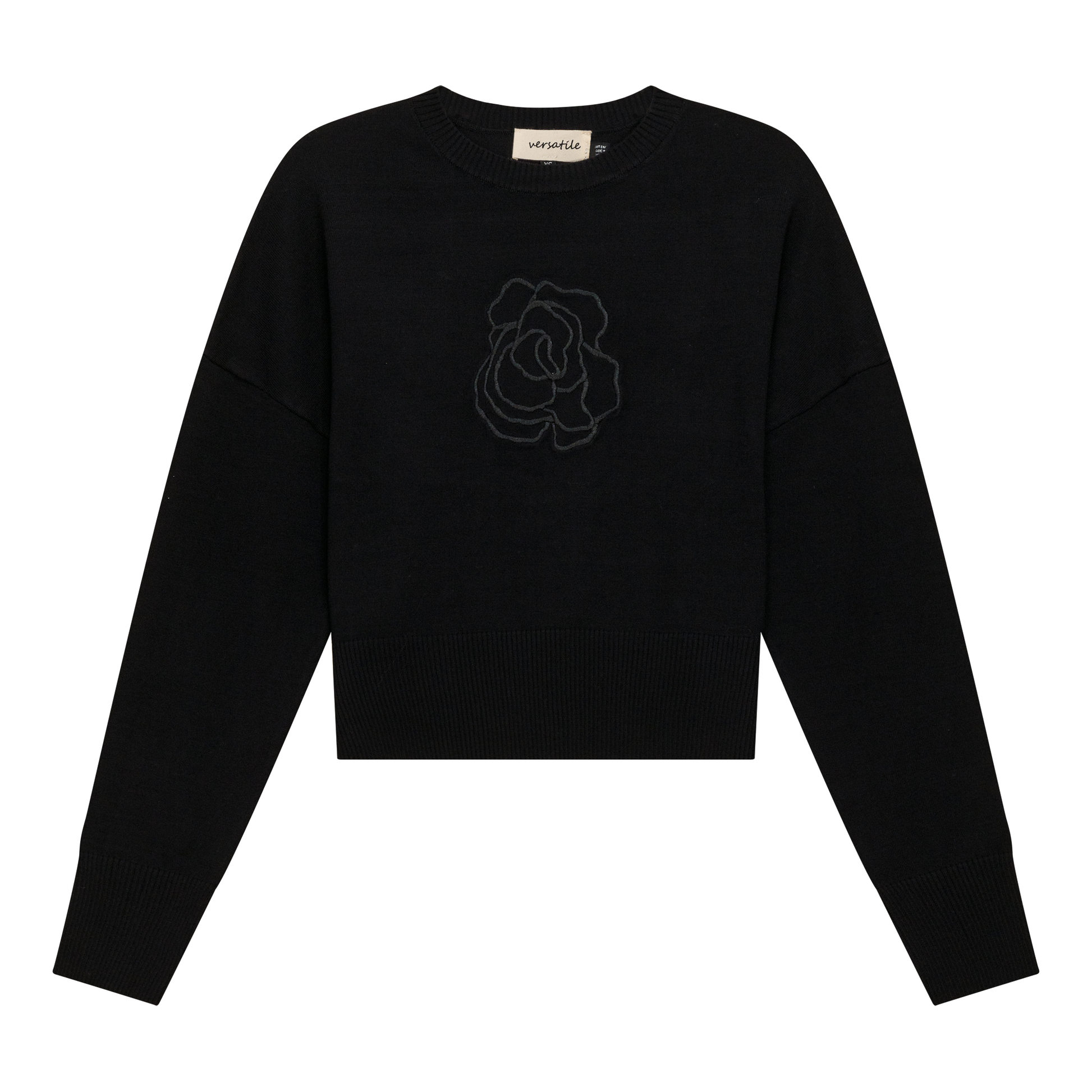 Crew Emboridered Sweater Black
