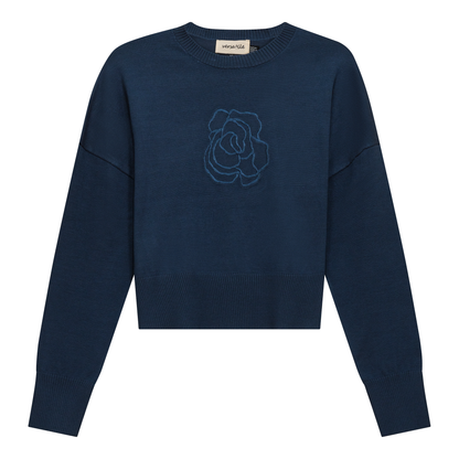 Crew Emboridered Sweater Dark Denim
