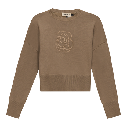 Crew Emboridered Sweater Oatmeal