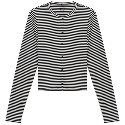 Cropped Striped Cardigan Tee Black White