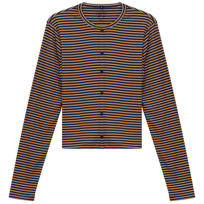 Cropped Striped Cardigan Tee Denim Taupe