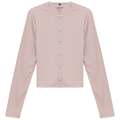 Cropped Striped Cardigan Tee Light Denim Mauve