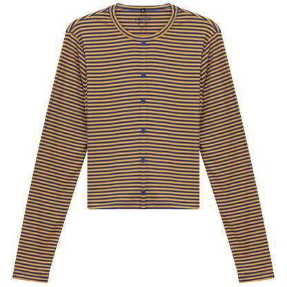 Cropped Striped Cardigan Tee Sapphire Mustard