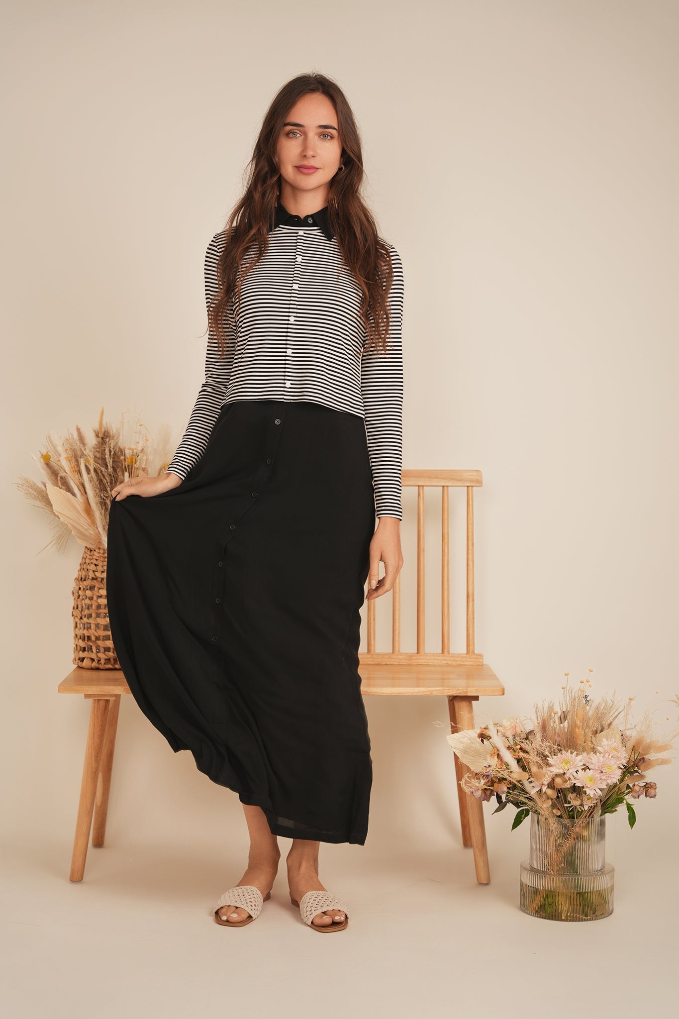 Cropped Striped Cardigan Tee