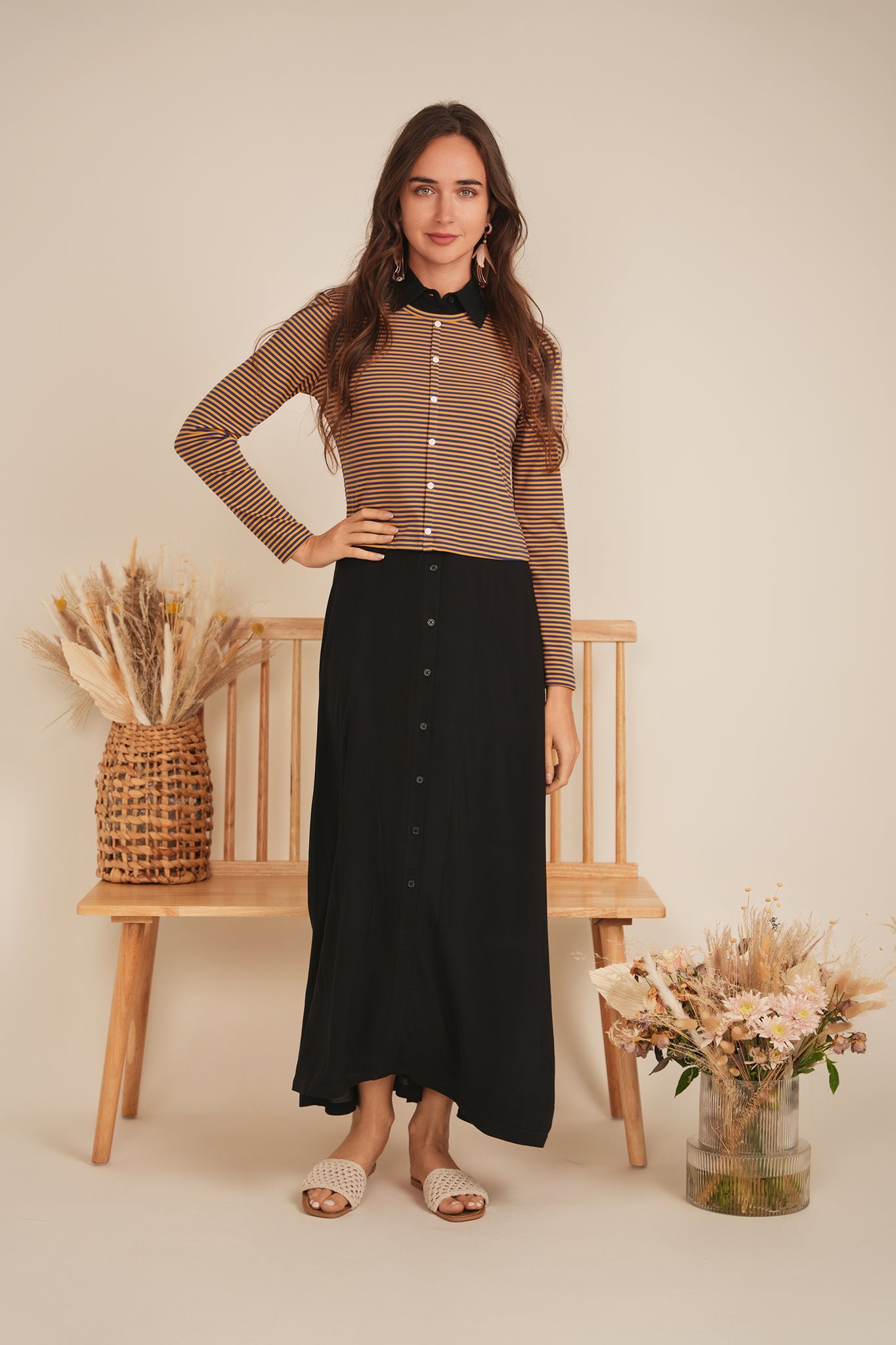 Cropped Striped Cardigan Tee