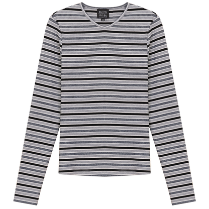 Striped Metalic V Neck Tee Black Silver