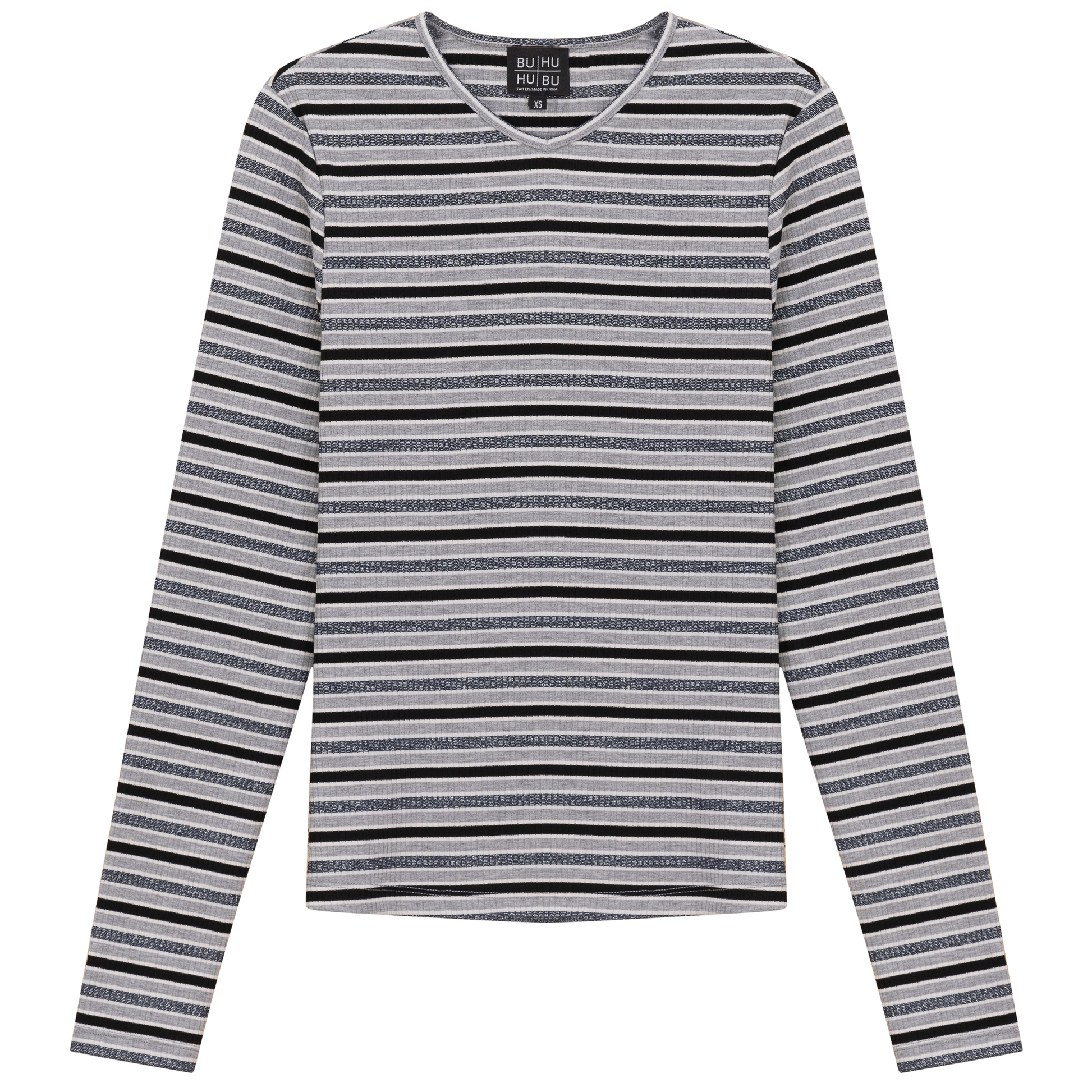 Striped Metalic V Neck Tee Black Silver