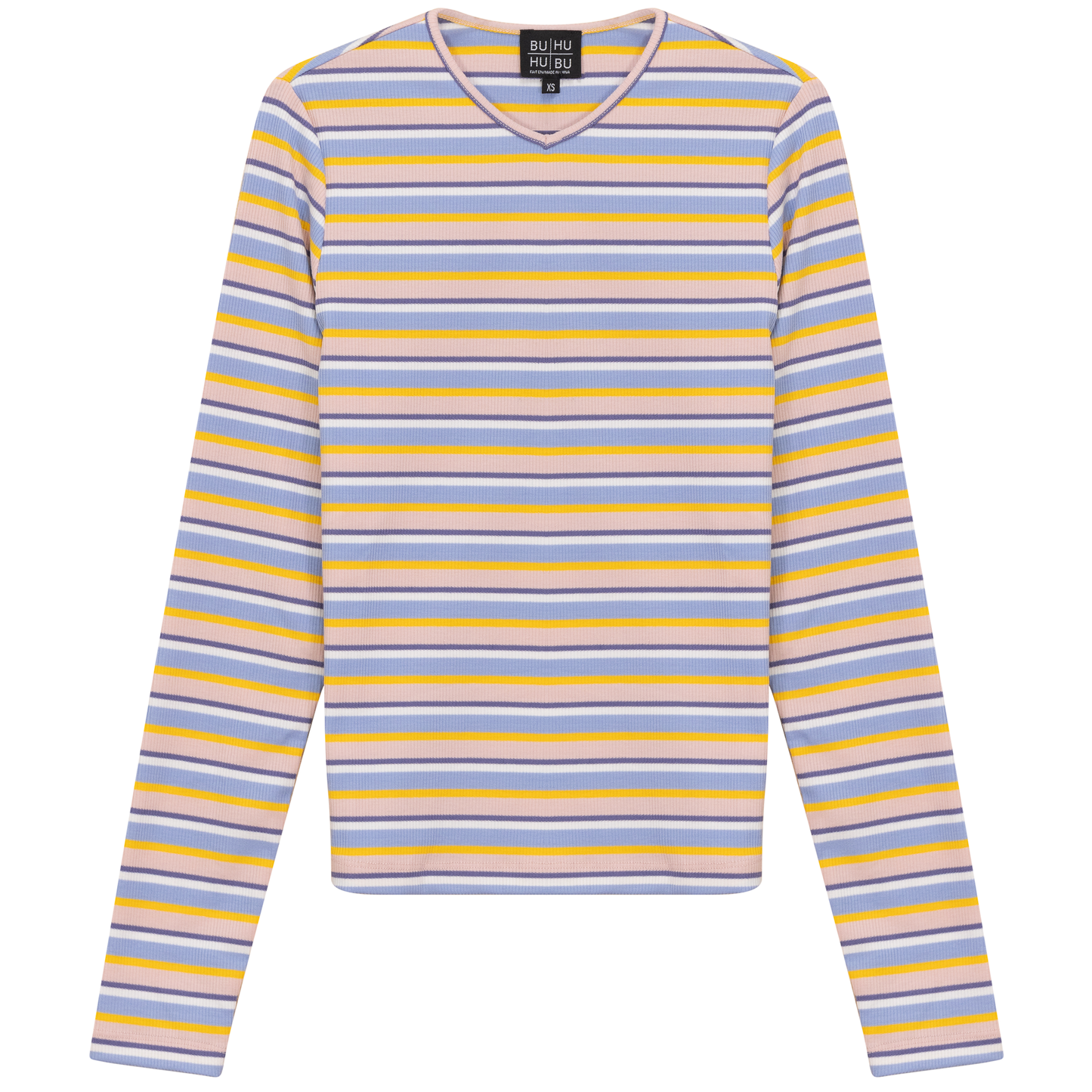 Striped Metalic V Neck Tee Blue Pink