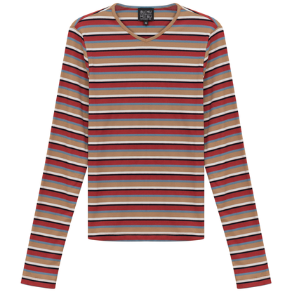 Striped Metalic V Neck Tee Denim Port