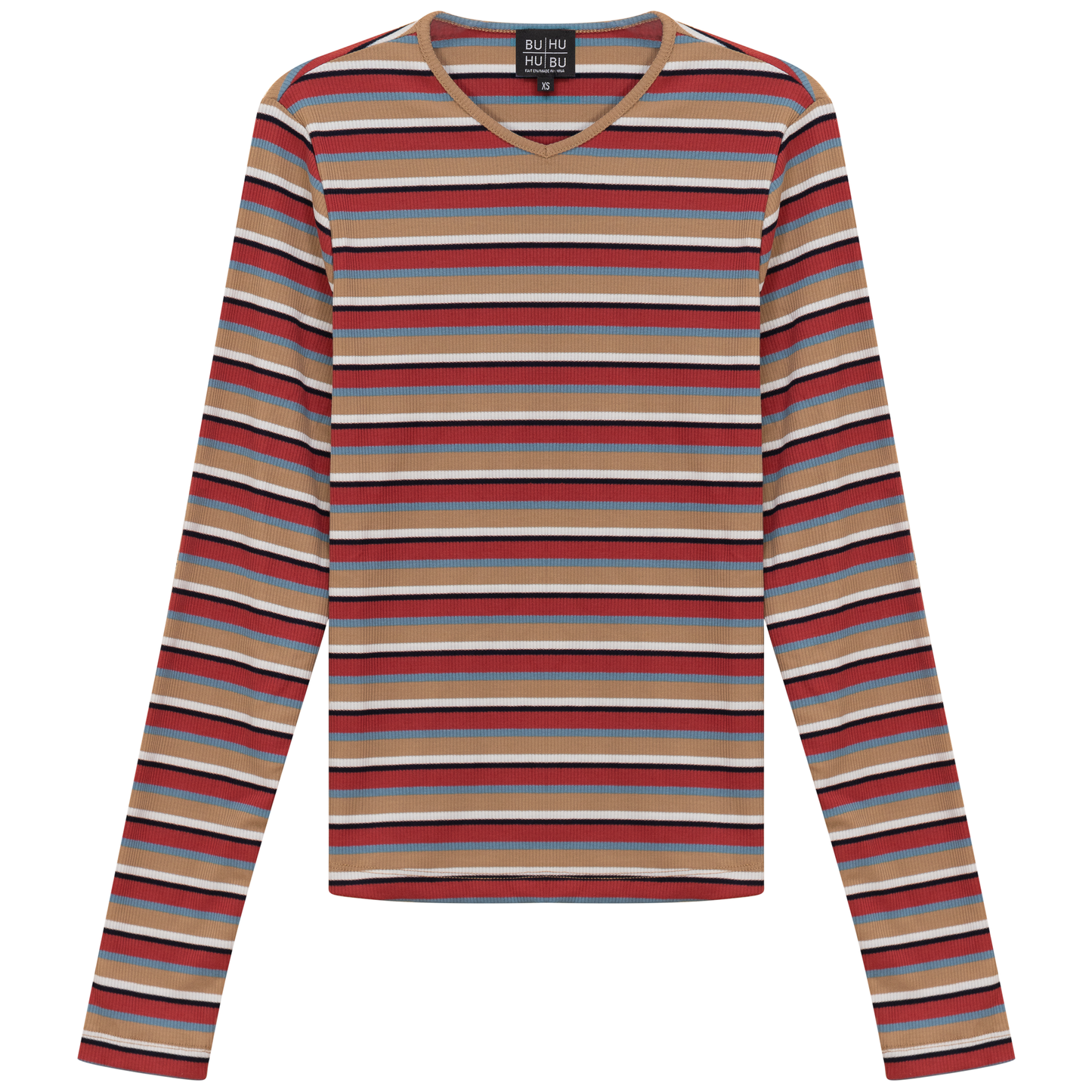 Striped Metalic V Neck Tee Denim Port