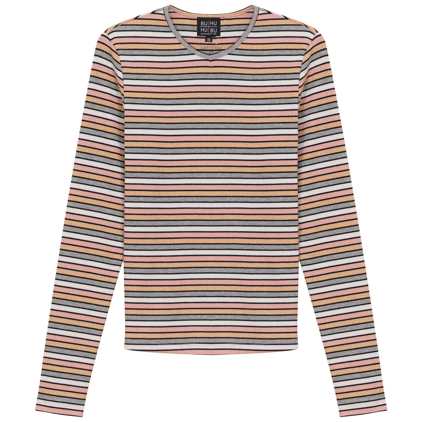Striped Metalic V Neck Tee Dusty Pink Grey