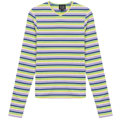 Striped Metalic V Neck Tee Lavender Green
