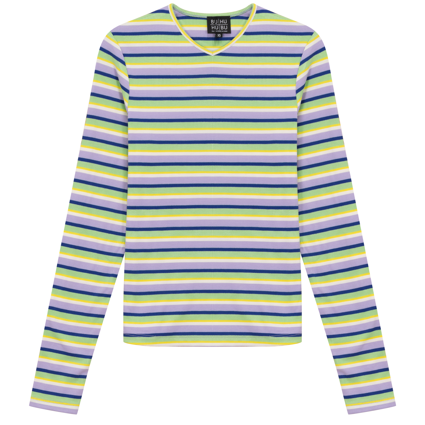 Striped Metalic V Neck Tee Lavender Green