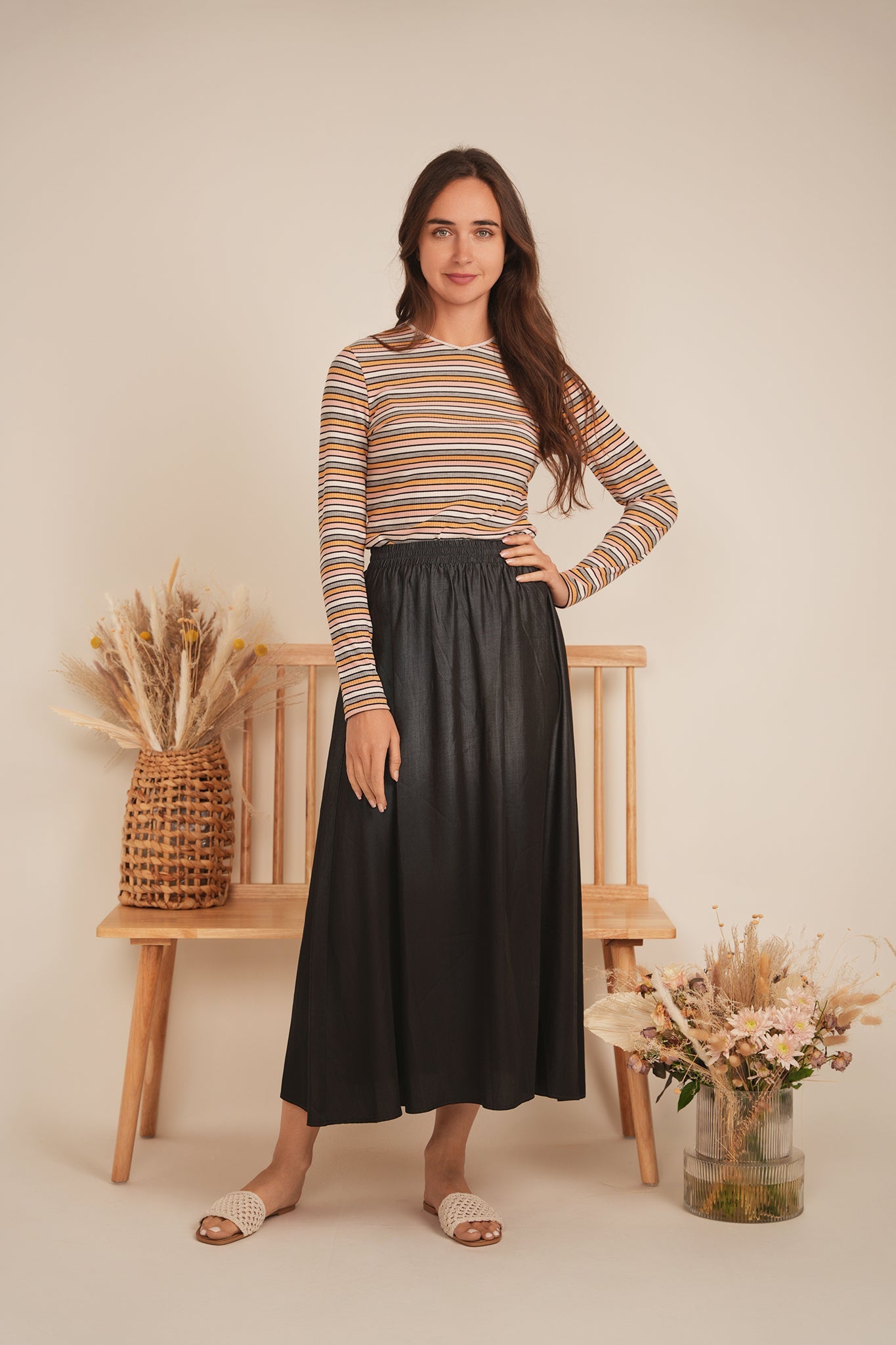 Striped Metalic V Neck Tee