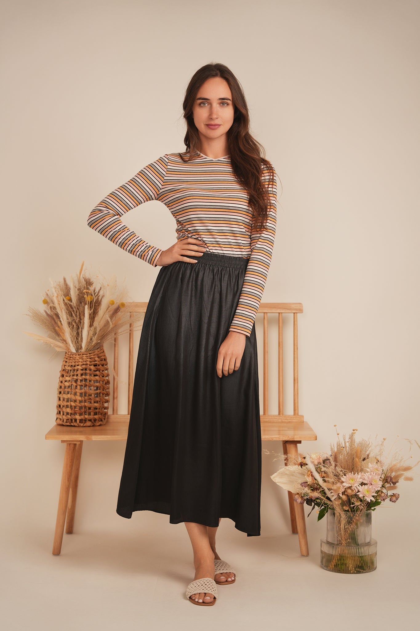 Striped Metalic V Neck Tee