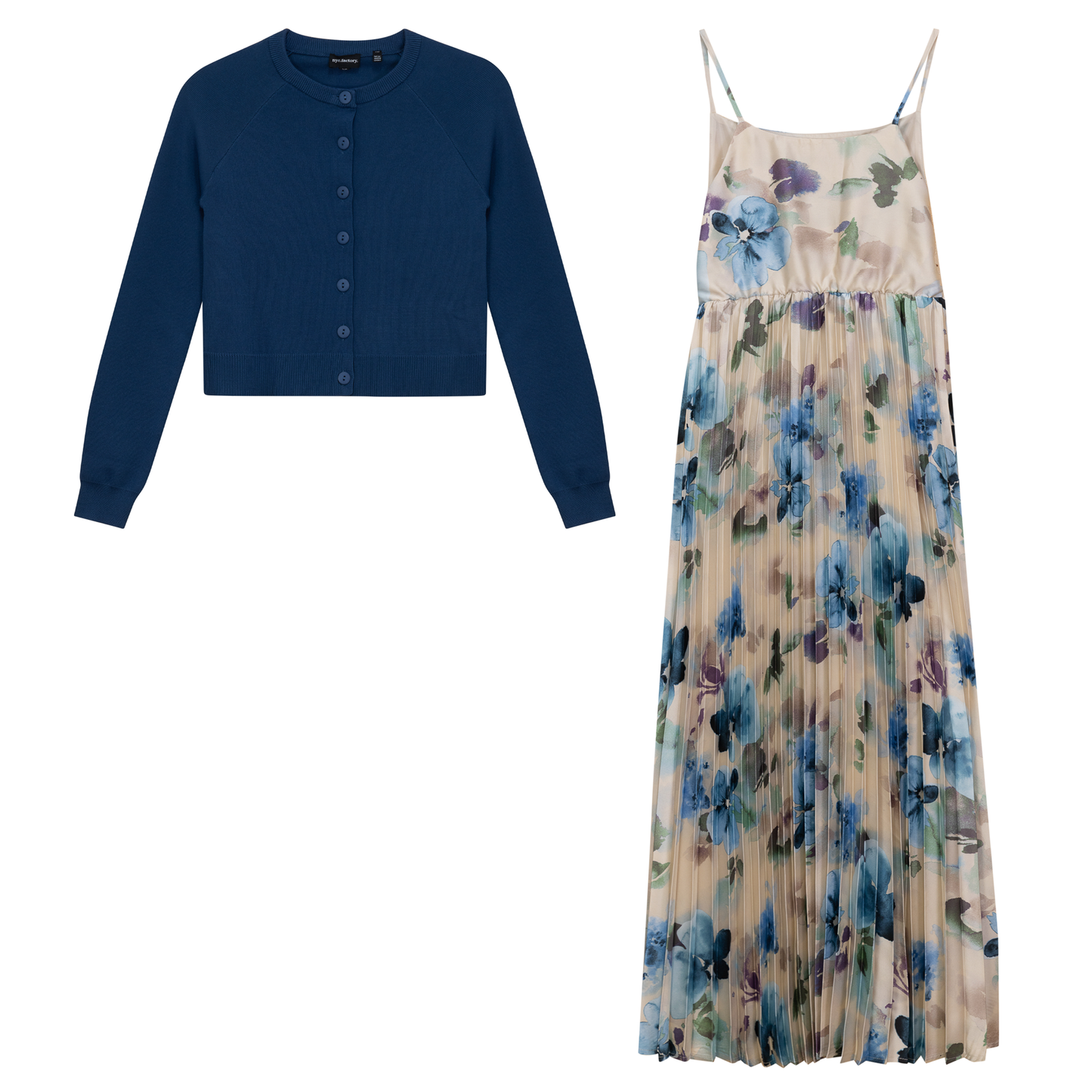 Midi Pleated Jumper Cardigan Set Luggage Blue