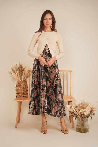 Midi Pleated Jumper Cardigan Set