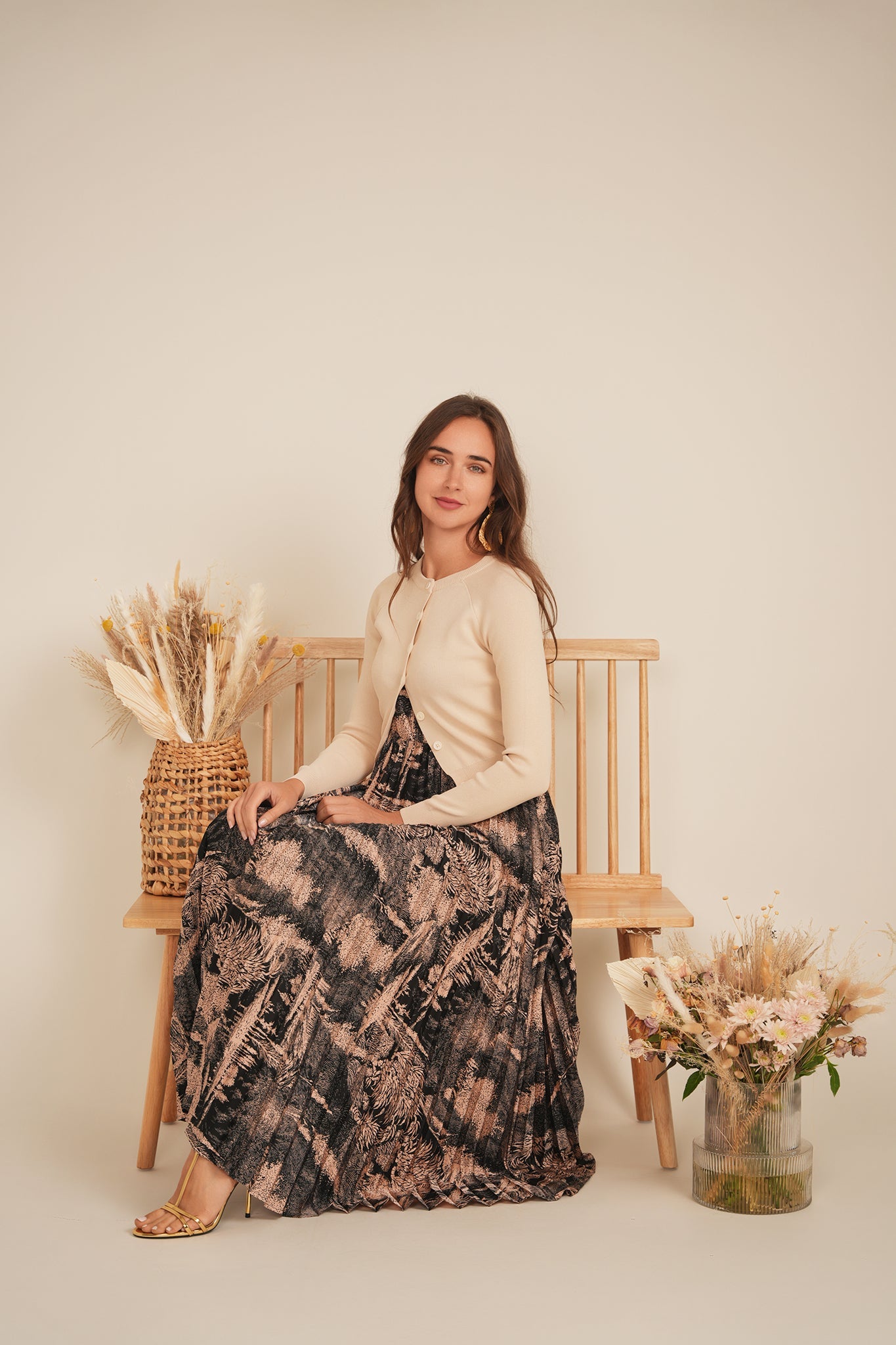 Midi Pleated Jumper Cardigan Set