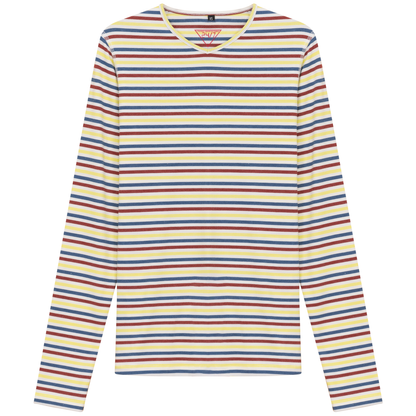 Striped V Neck Tee Chambray Wine