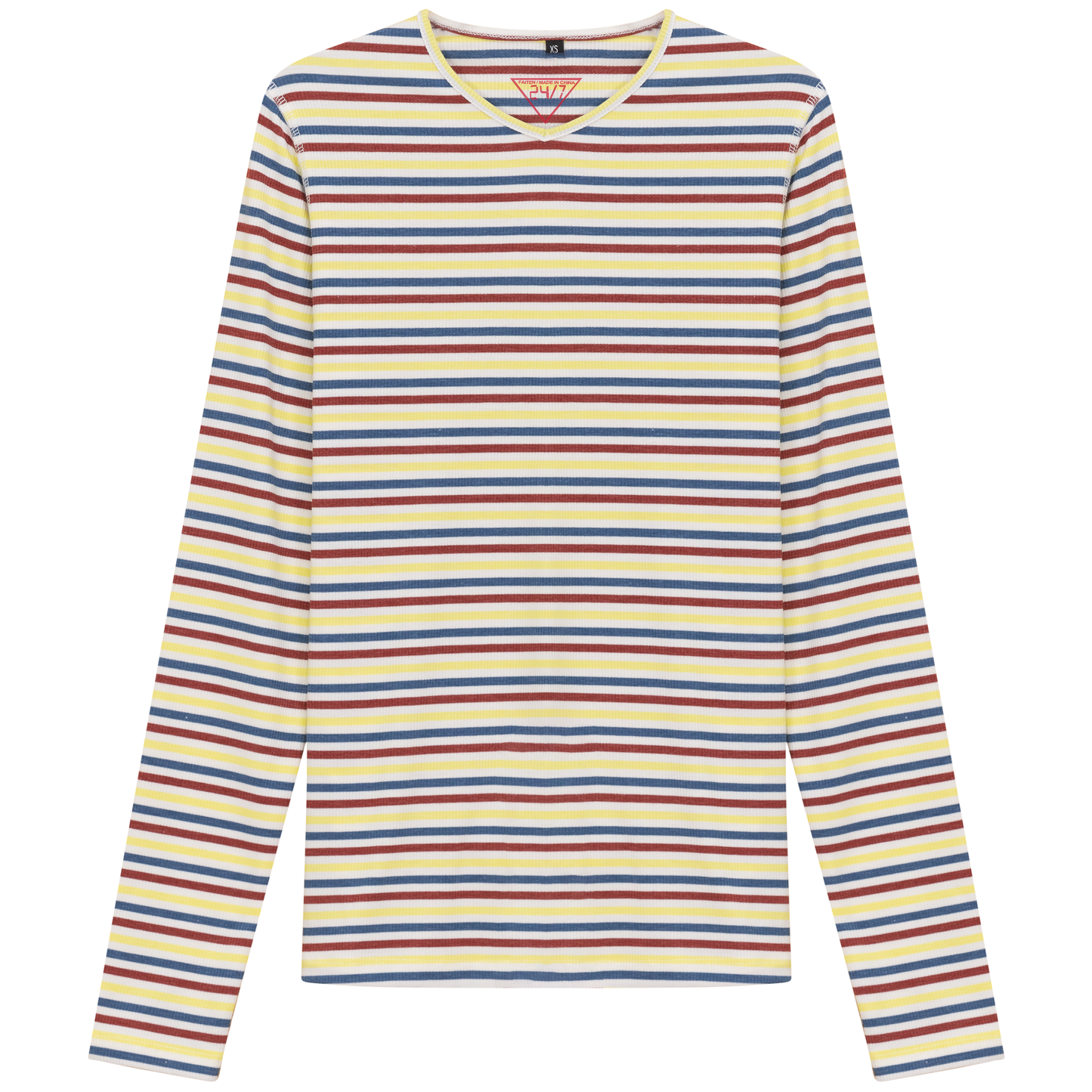 Striped V Neck Tee Chambray Wine