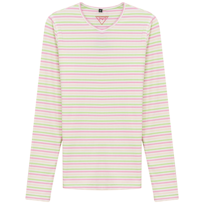 Striped V Neck Tee Neon Pink